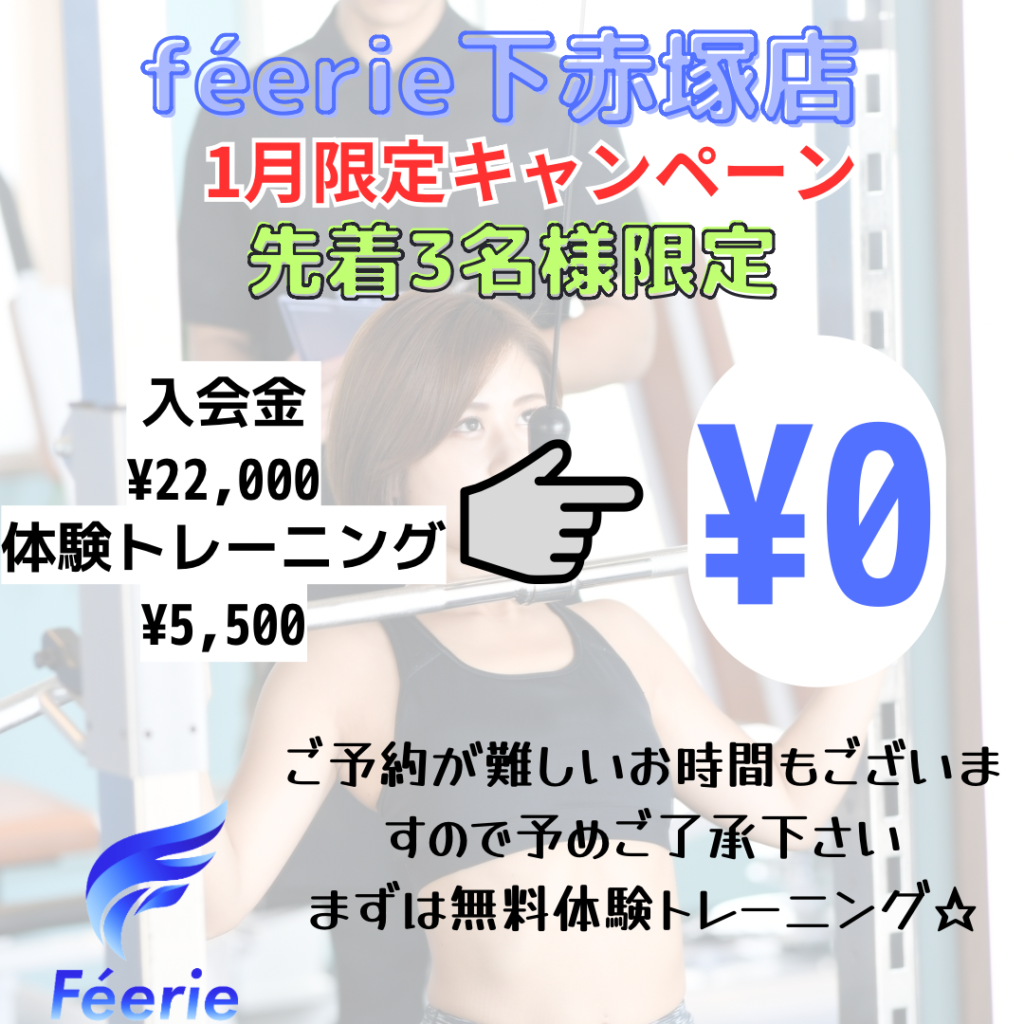 下赤塚のパーソナルジムféerie(フェリ)下赤塚店のキャンペーン