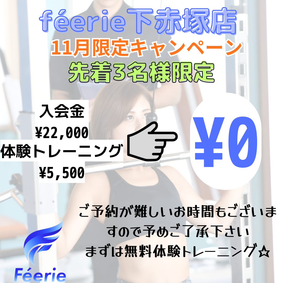 下赤塚のパーソナルジムféerie(フェリ)下赤塚店のキャンペーン